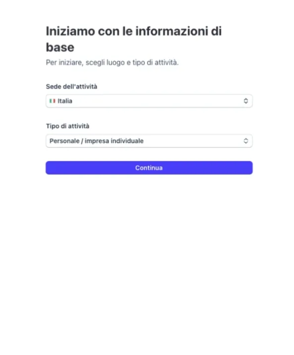 La schermata con Sede dell’attività e Tipo di attività