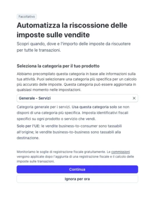 La schermata delle imposte automatiche con il pulsante Ignora per ora