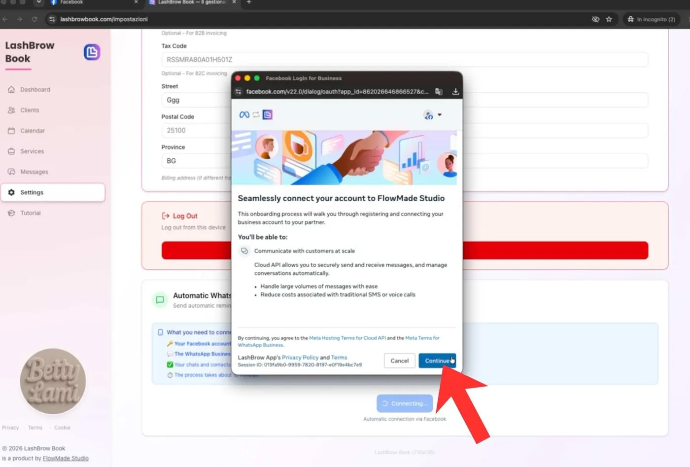 La schermata di benvenuto: connetti il tuo account a FlowMade Studio