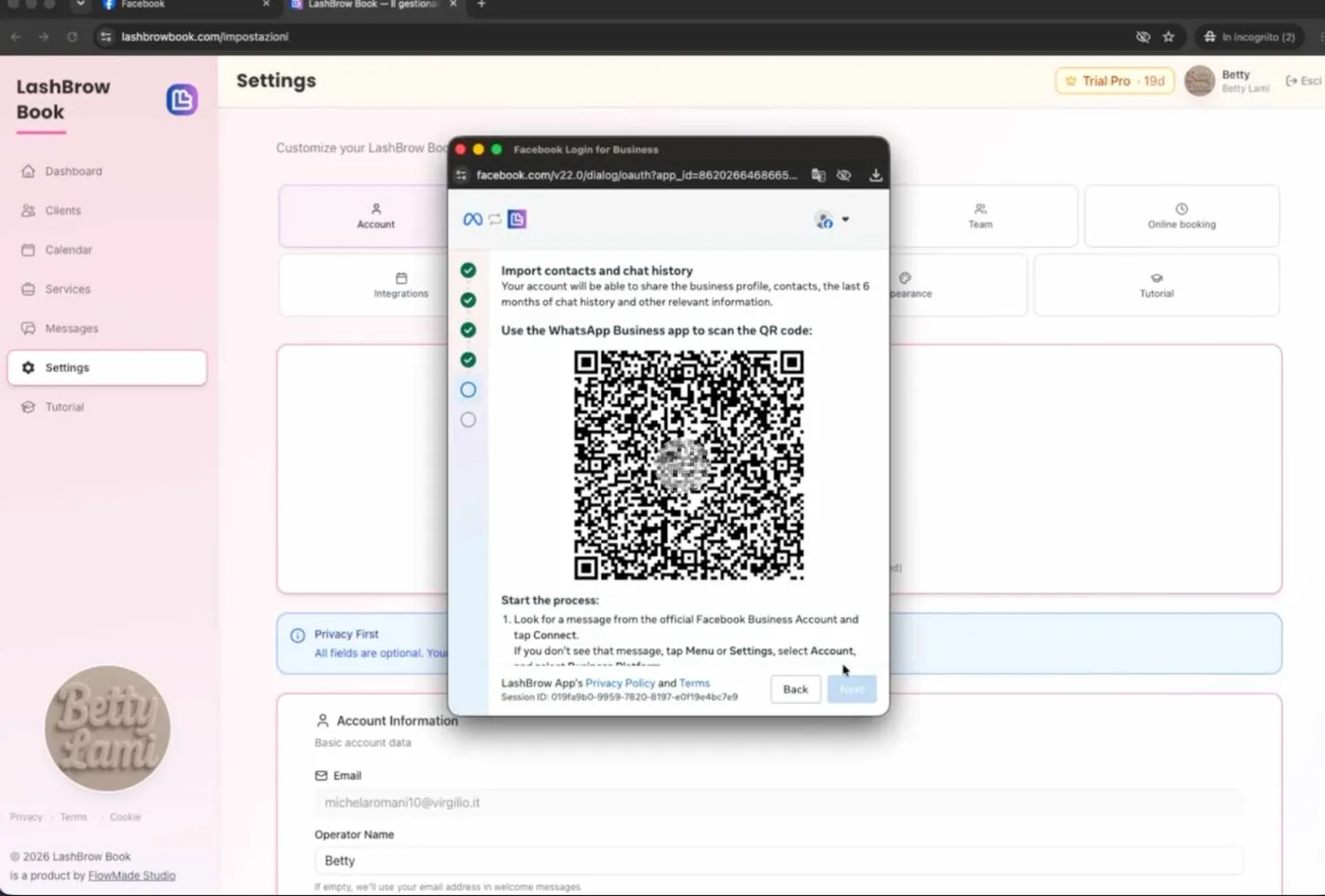 Il codice QR da inquadrare con l'app WhatsApp Business