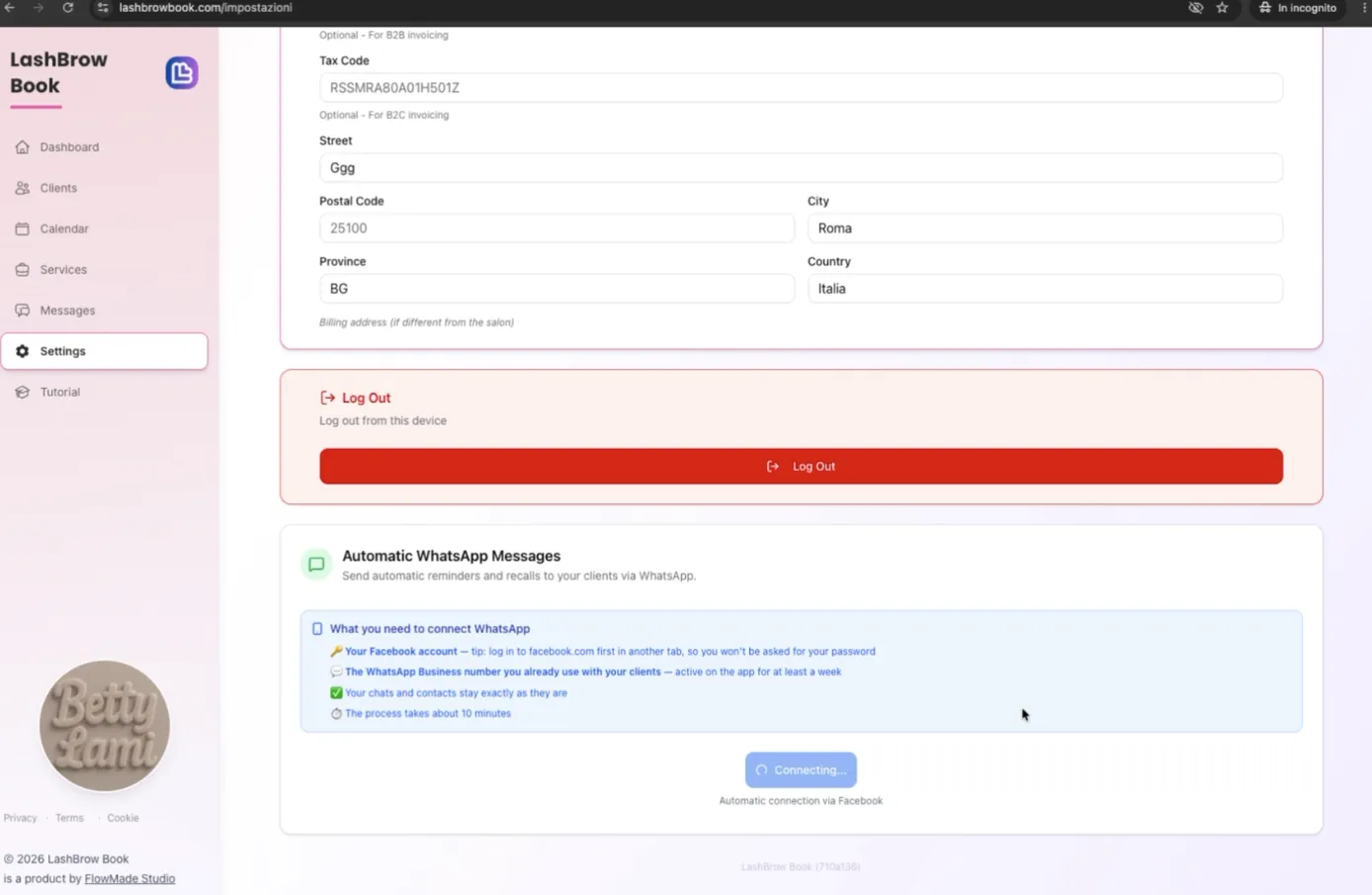 LashBrowBook: connessione in corso