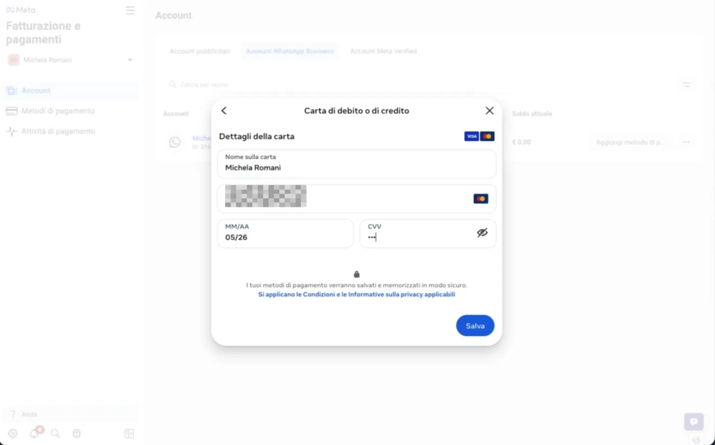 Modulo dettagli della carta