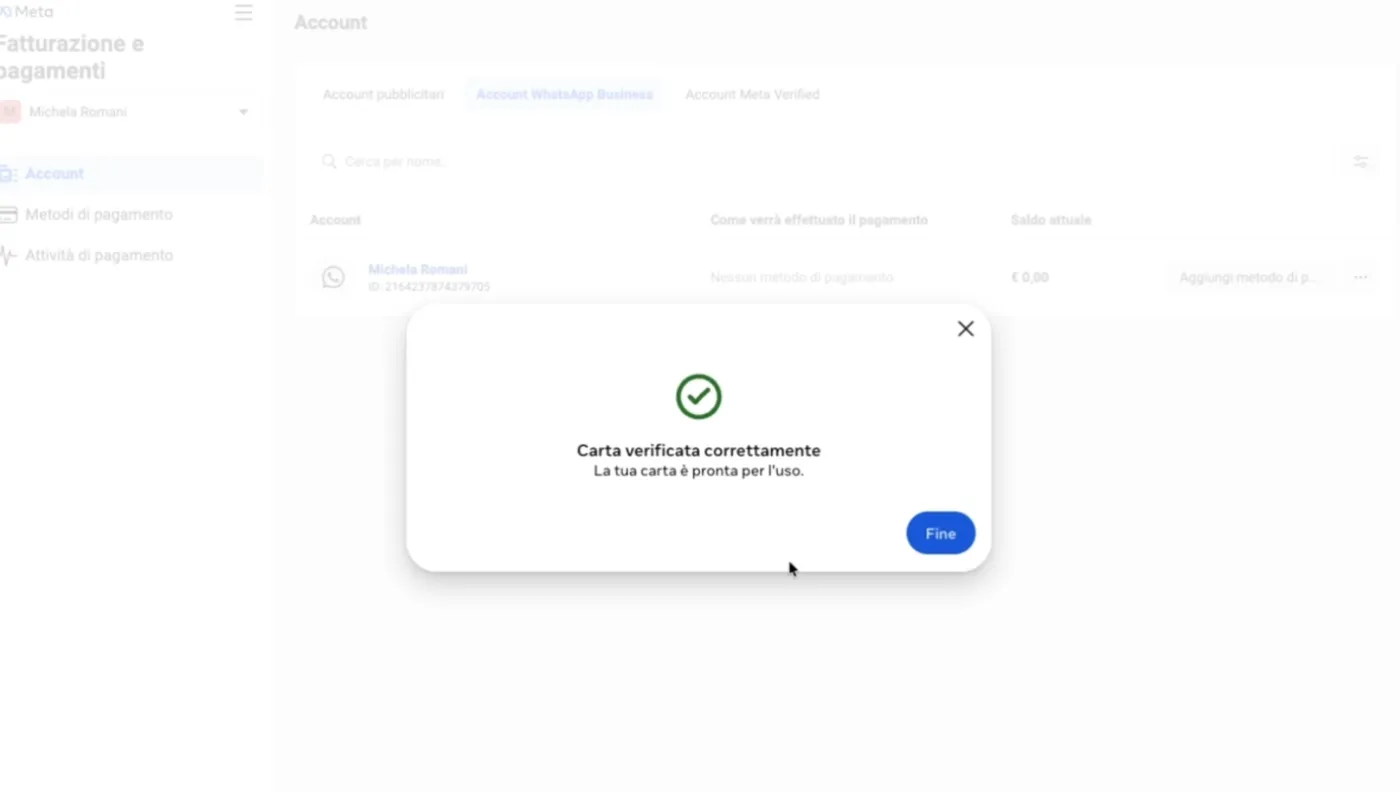 Carta verificata correttamente